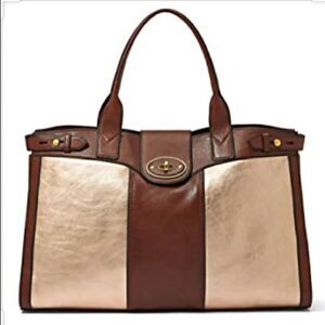 Fossil Rose Gold Brown Leather Large Tote